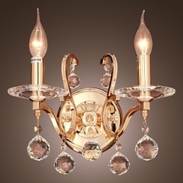 Gouden Kristallen Wandlamp met 2 Lampen