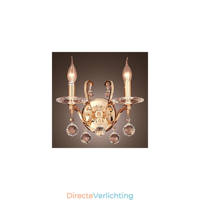 Gouden Kristallen Wandlamp met 2 Lampen