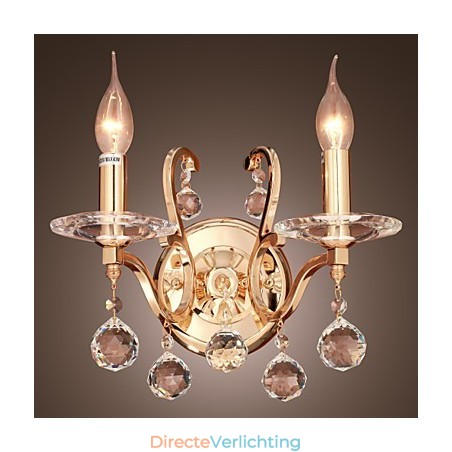 Gouden Kristallen Wandlamp met 2 Lampen Gouden Kristallen Wandlamp met 2 Lampen