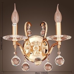 Gouden Kristallen Wandlamp met 2 Lampen