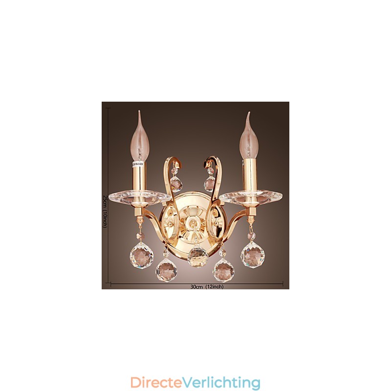 Gouden Kristallen Wandlamp met 2 Lampen