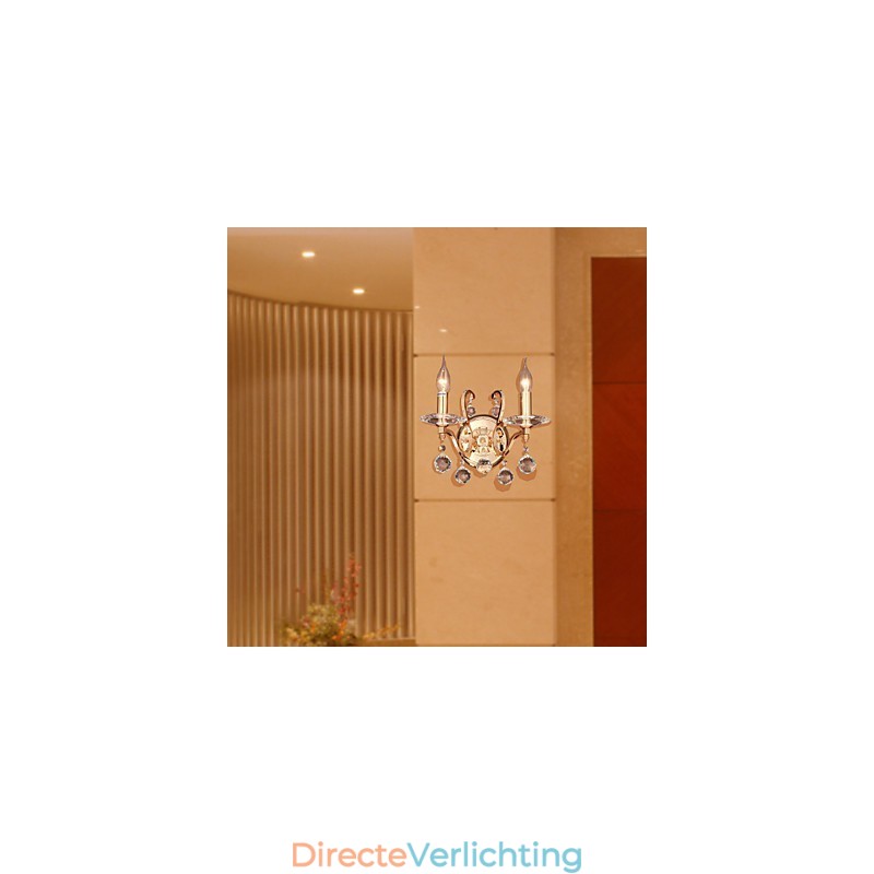Gouden Kristallen Wandlamp met 2 Lampen