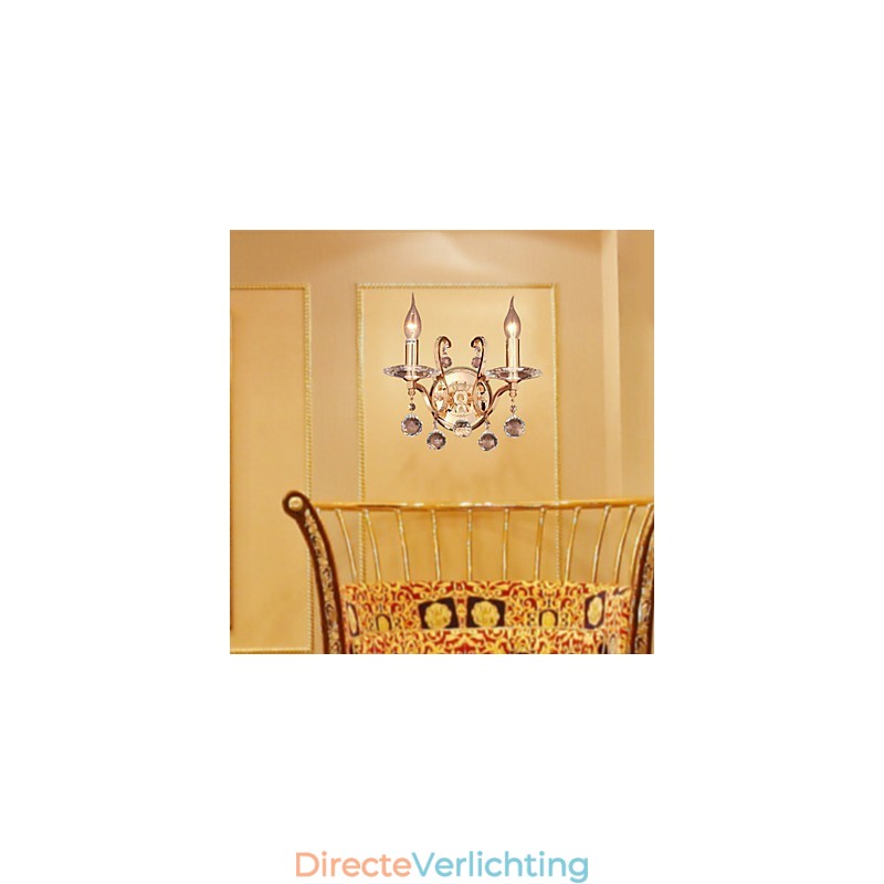 Gouden Kristallen Wandlamp met 2 Lampen