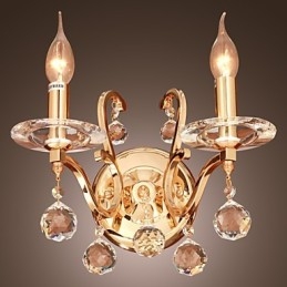 Gouden Kristallen Wandlamp met 2 Lampen