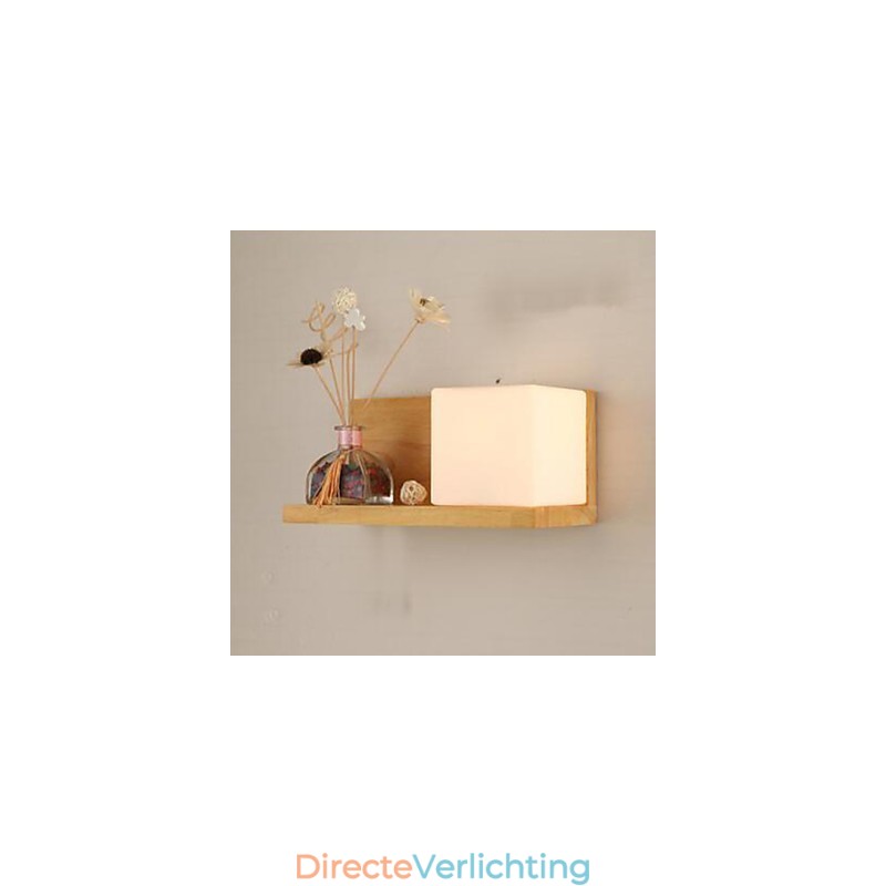 Creatieve eigentijdse en gecontracteerde wandlamp van massief hout en glas