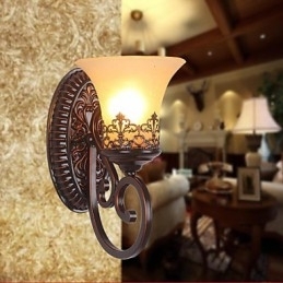 Europa Type Herstel van oude manieren Smeedijzer Slaapkamer Glazen Wandlamp Licht