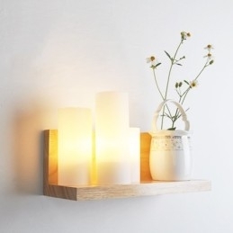 Mini Stijl Wandlampen met Glazen Kapjes Moderne Hedendaagse Houten Bamboe Wandlamp