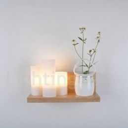 Mini Stijl Wandlampen met Glazen Kapjes Moderne Hedendaagse Houten Bamboe Wandlamp