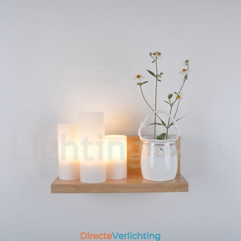 Mini Stijl Wandlampen met Glazen Kapjes Moderne Hedendaagse Houten Bamboe Wandlamp