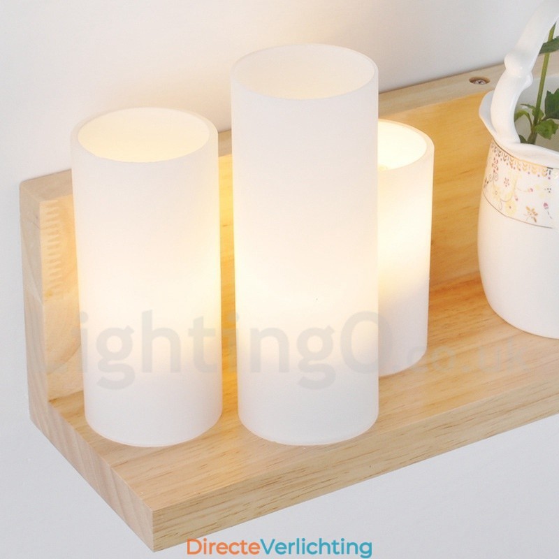 Mini Stijl Wandlampen met Glazen Kapjes Moderne Hedendaagse Houten Bamboe Wandlamp