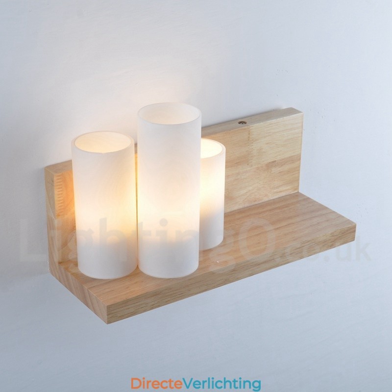 Mini Stijl Wandlampen met Glazen Kapjes Moderne Hedendaagse Houten Bamboe Wandlamp