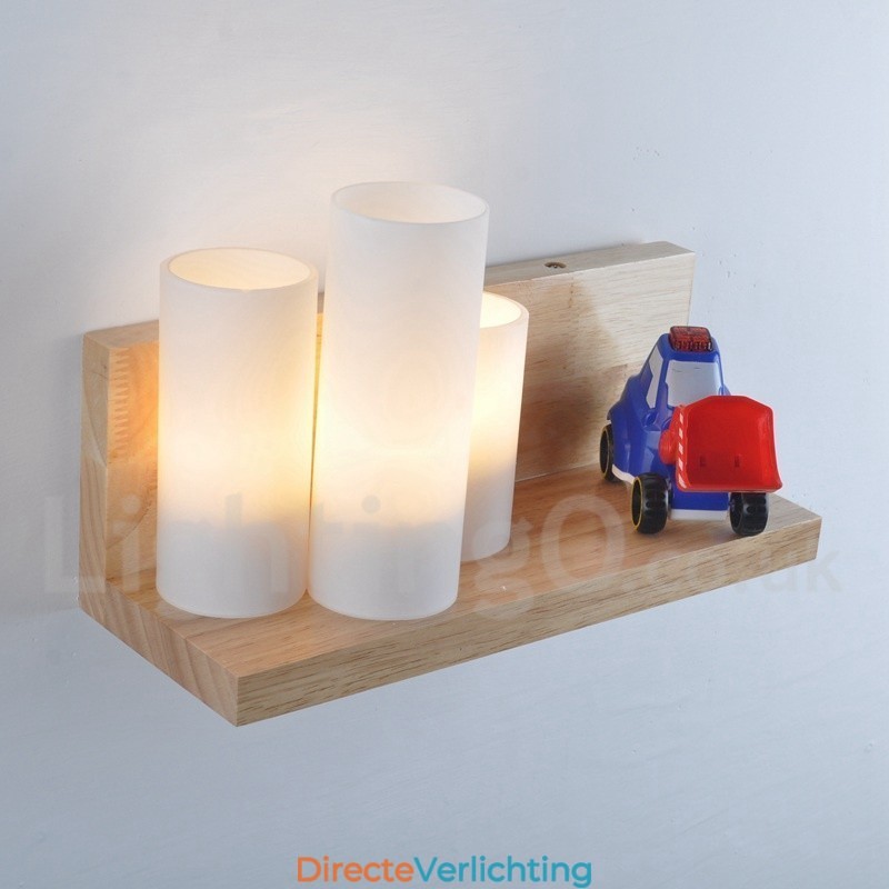Mini Stijl Wandlampen met Glazen Kapjes Moderne Hedendaagse Houten Bamboe Wandlamp