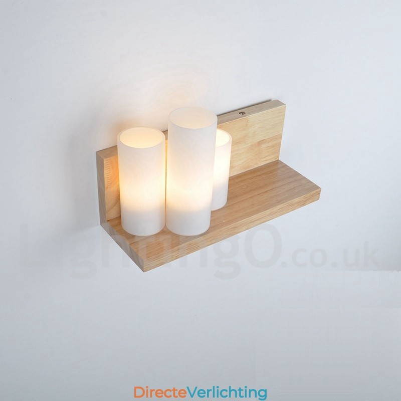 Mini Stijl Wandlampen met Glazen Kapjes Moderne Hedendaagse Houten Bamboe Wandlamp