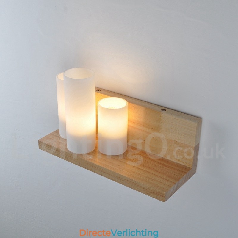 Mini Stijl Wandlampen met Glazen Kapjes Moderne Hedendaagse Houten Bamboe Wandlamp