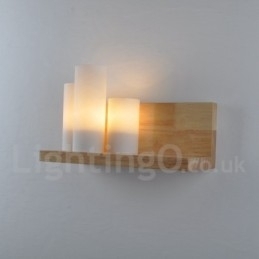 Mini Stijl Wandlampen met Glazen Kapjes Moderne Hedendaagse Houten Bamboe Wandlamp