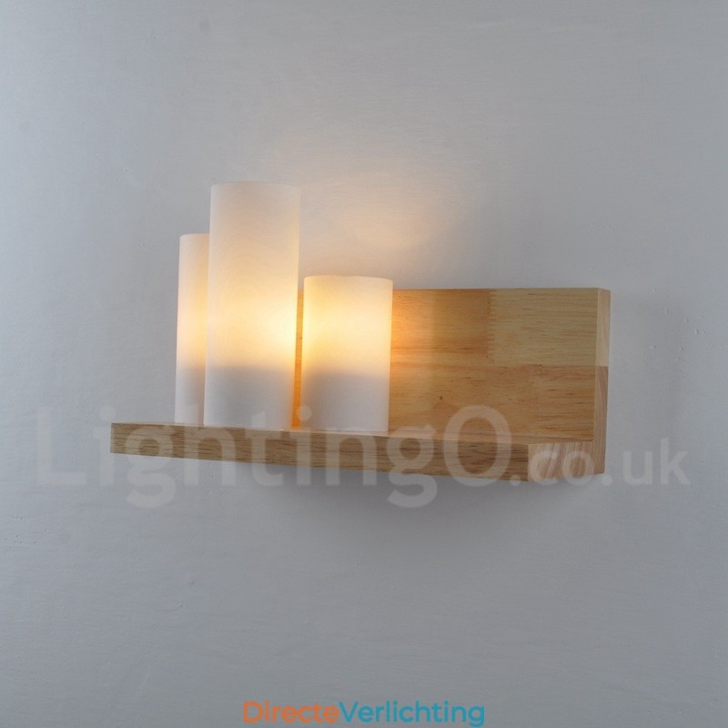 Mini Stijl Wandlampen met Glazen Kapjes Moderne Hedendaagse Houten Bamboe Wandlamp