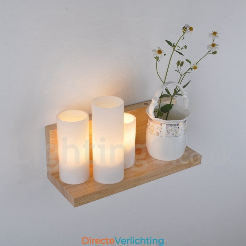 Mini Stijl Wandlampen met Glazen Kapjes Moderne Hedendaagse Houten Bamboe Wandlamp
