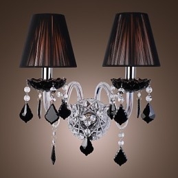 Kristallen wandlamp met 2 lampen in stoffen kap