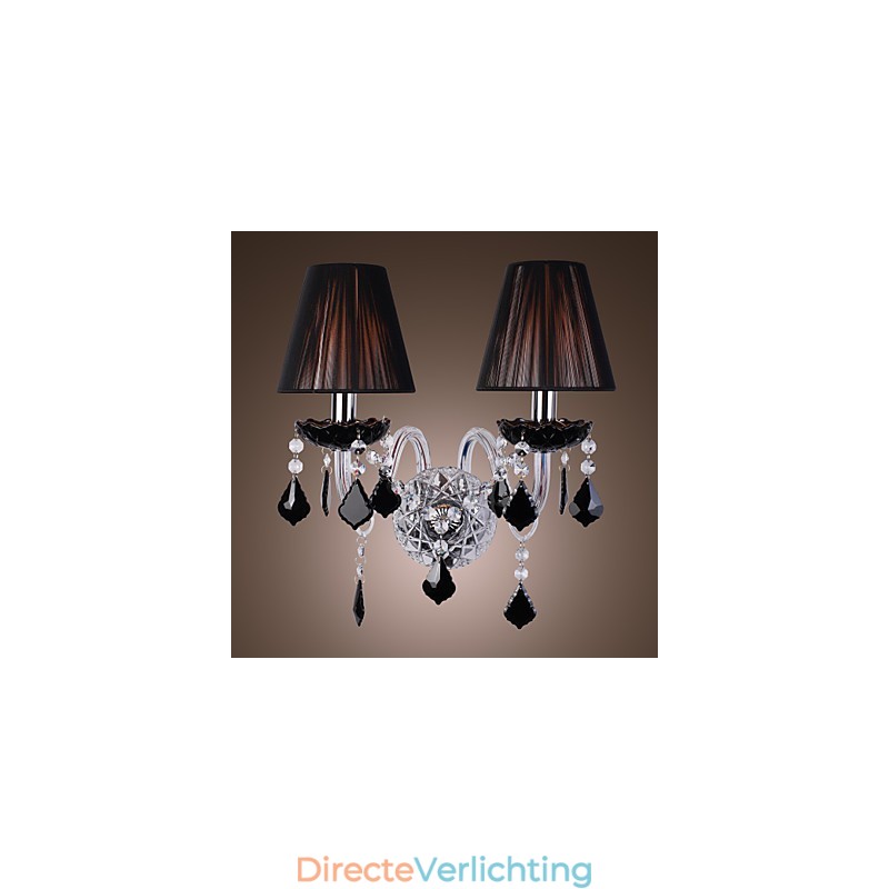 Kristallen wandlamp met 2 lampen in stoffen kap