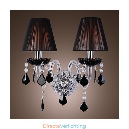 Kristallen wandlamp met 2 lampen in stoffen kap Kristallen wandlamp met 2 lampen in stoffen kap