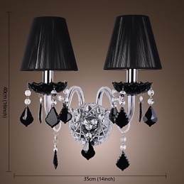 Kristallen wandlamp met 2 lampen in stoffen kap
