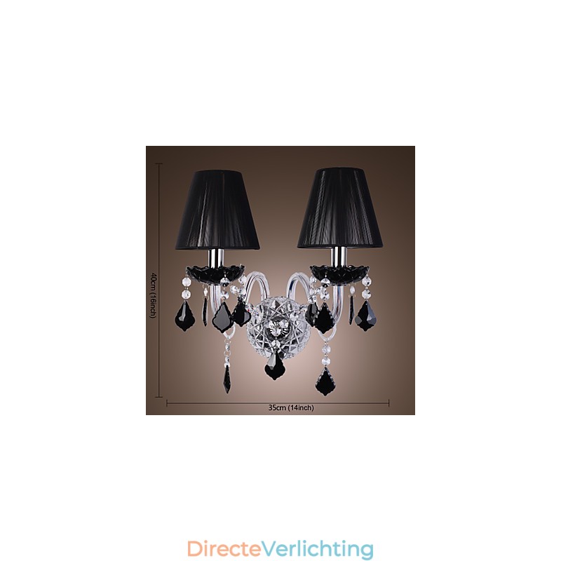 Kristallen wandlamp met 2 lampen in stoffen kap