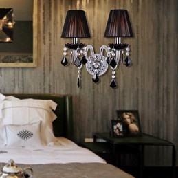 Kristallen wandlamp met 2 lampen in stoffen kap
