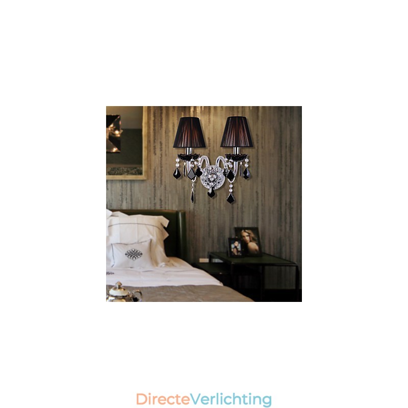 Kristallen wandlamp met 2 lampen in stoffen kap