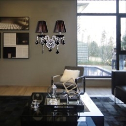 Kristallen wandlamp met 2 lampen in stoffen kap