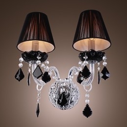 Kristallen wandlamp met 2 lampen in stoffen kap