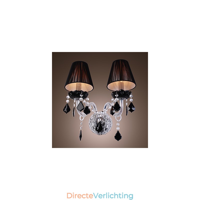 Kristallen wandlamp met 2 lampen in stoffen kap