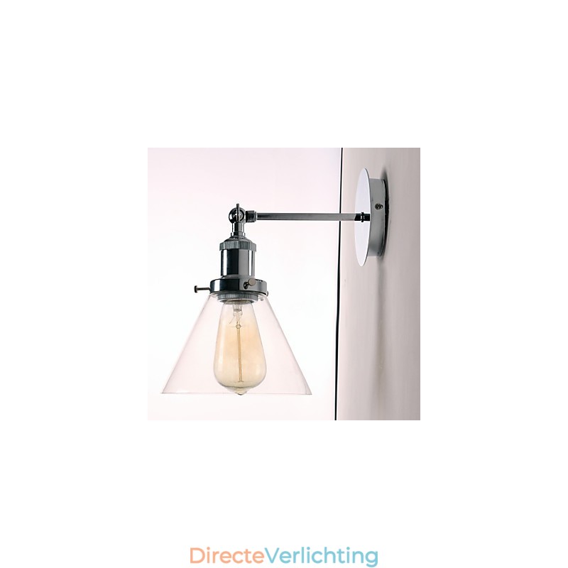 Art Deco wandlamp met glazen kegelvormige kap naar beneden