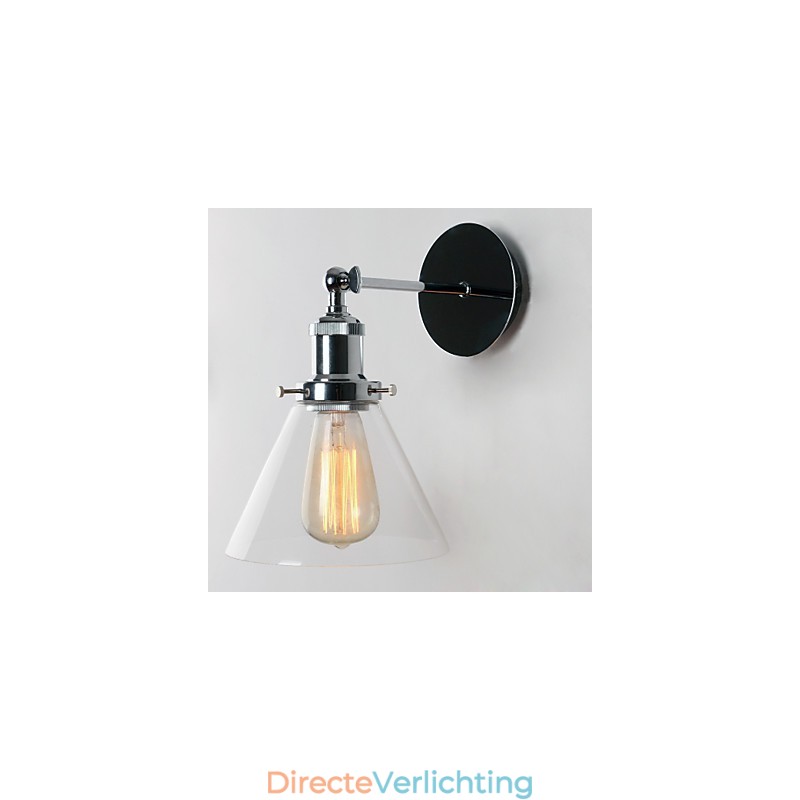 Art Deco wandlamp met glazen kegelvormige kap naar beneden