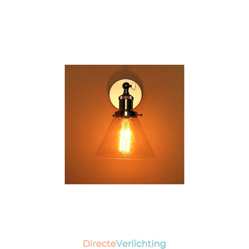 Art Deco wandlamp met glazen kegelvormige kap naar beneden