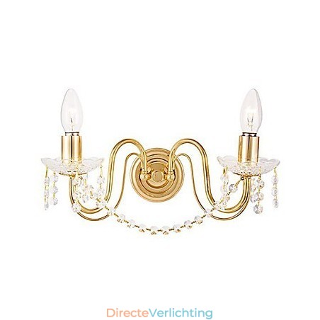 Gouden Kristallen Wandlamp met 2 Lampen Gouden Kristallen Wandlamp met 2 Lampen