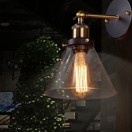 Retro wandlamp met bloemenglazen kap en metalen beugel