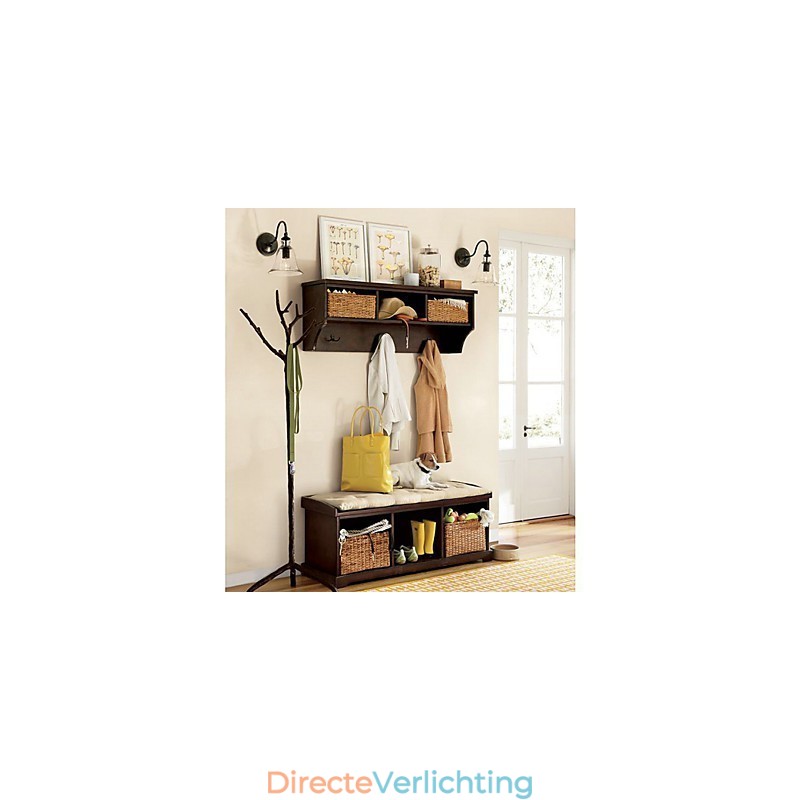 Door de natuur geïnspireerde wandlamp van ijzer met transparante glazen kap