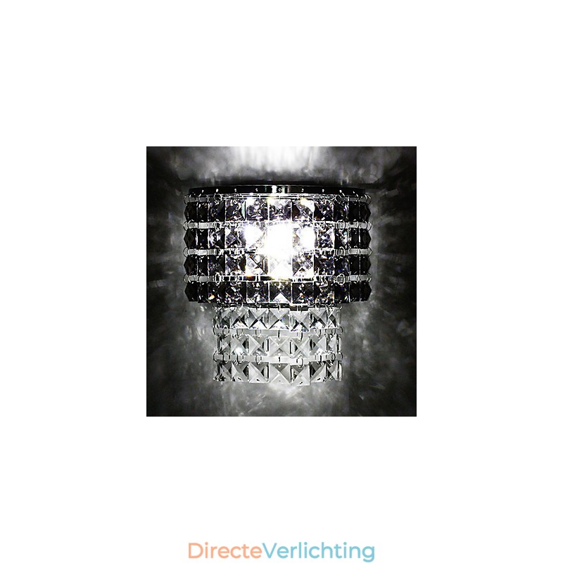 Moderne wandlamp met stoffen kap, metalen plaat, kristaldecoratiestijl