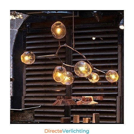 Kunstglazen bol hangende takken hangende kroonluchter met 7 lampen en glazen kap Kunstglazen bol hangende takken hangende kroonluchter met 7 lampen en glazen kap