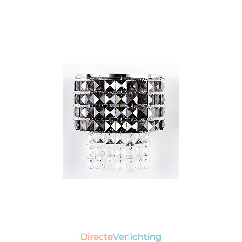 Moderne wandlamp met stoffen kap, metalen plaat, kristaldecoratiestijl