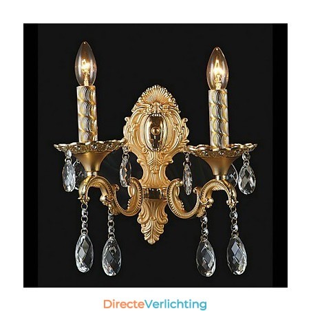 Gouden Kristallen Wandlamp met 2 Lampen Gouden Kristallen Wandlamp met 2 Lampen