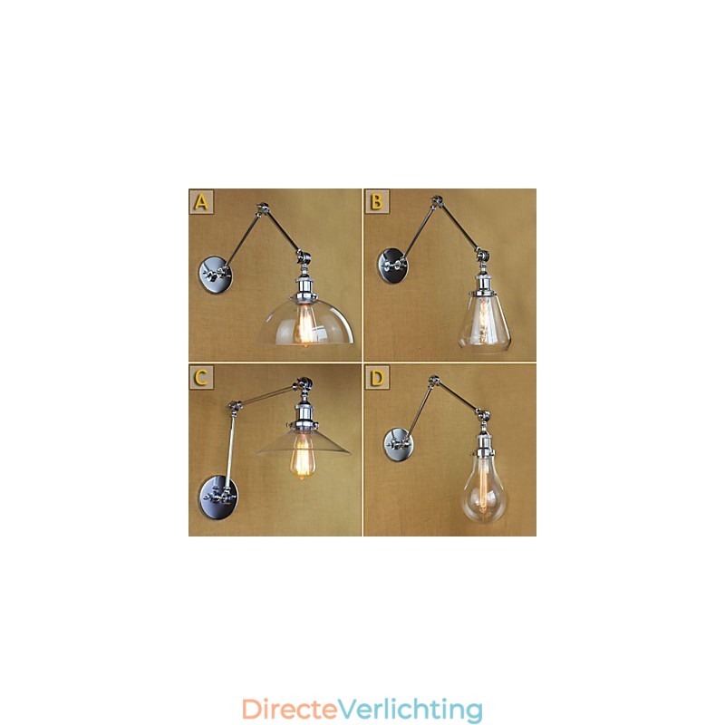 Chromen glazen telescopische retro wandlamp