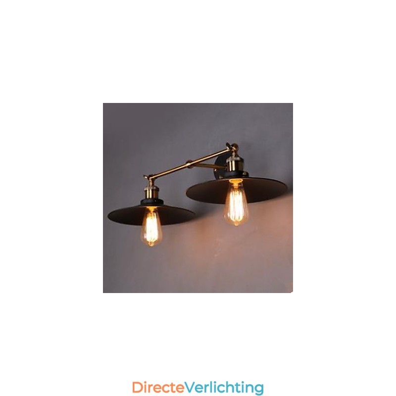 Landelijke industriële retro wandlamp dubbele wandlamp zwarte paraplu