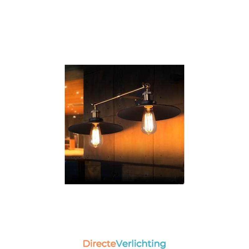 Landelijke industriële retro wandlamp dubbele wandlamp zwarte paraplu