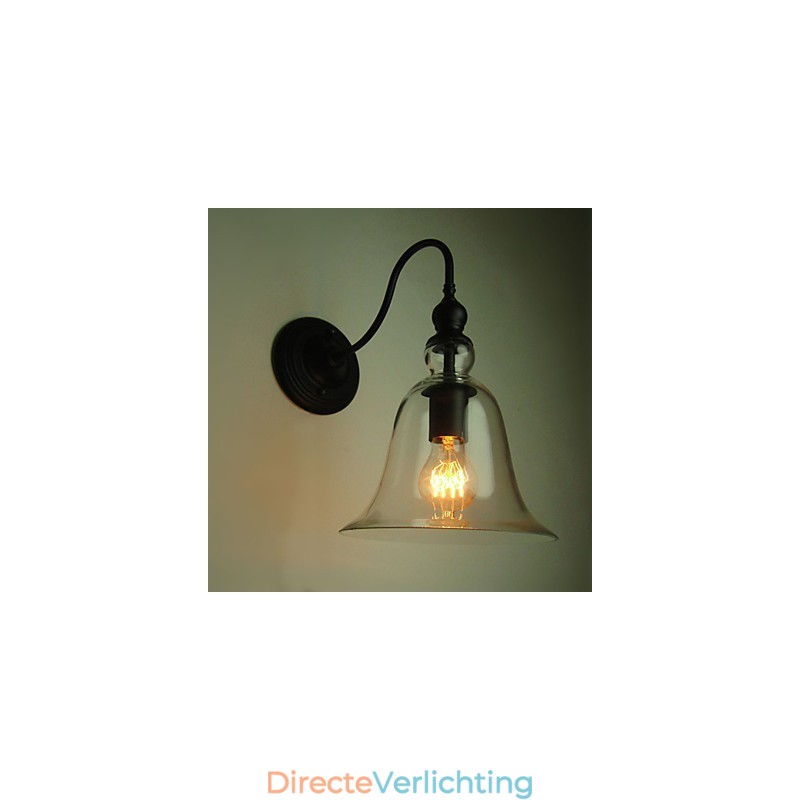 Vintage Wandlamp Een Licht Staal en Glas