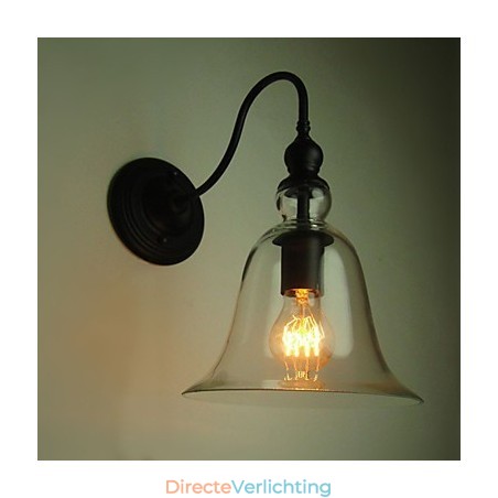 Vintage Wandlamp Een Licht Staal en Glas Vintage Wandlamp Een Licht Staal en Glas