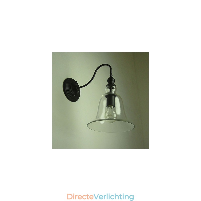 Vintage Wandlamp Een Licht Staal en Glas