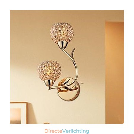 Gecontracteerde en eigentijdse gouden dubbele kop K9 kristal wandlamp Gecontracteerde en eigentijdse gouden dubbele kop K9 kristal wandlamp