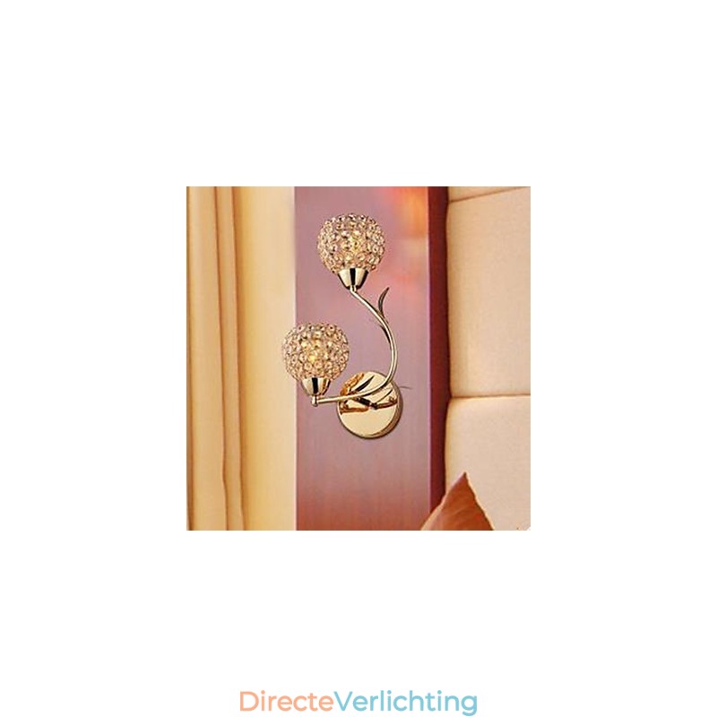 Gecontracteerde en eigentijdse gouden dubbele kop K9 kristal wandlamp