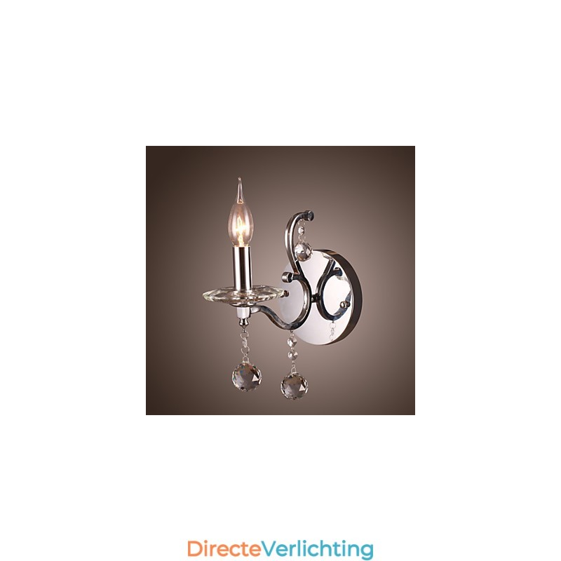 Zilveren Kristallen Wandlamp met 1 Lamp